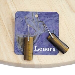 Hand Crafted Tigers Eye Earrings 14K Platinum Plated Brass French Ear Wire 1¾"